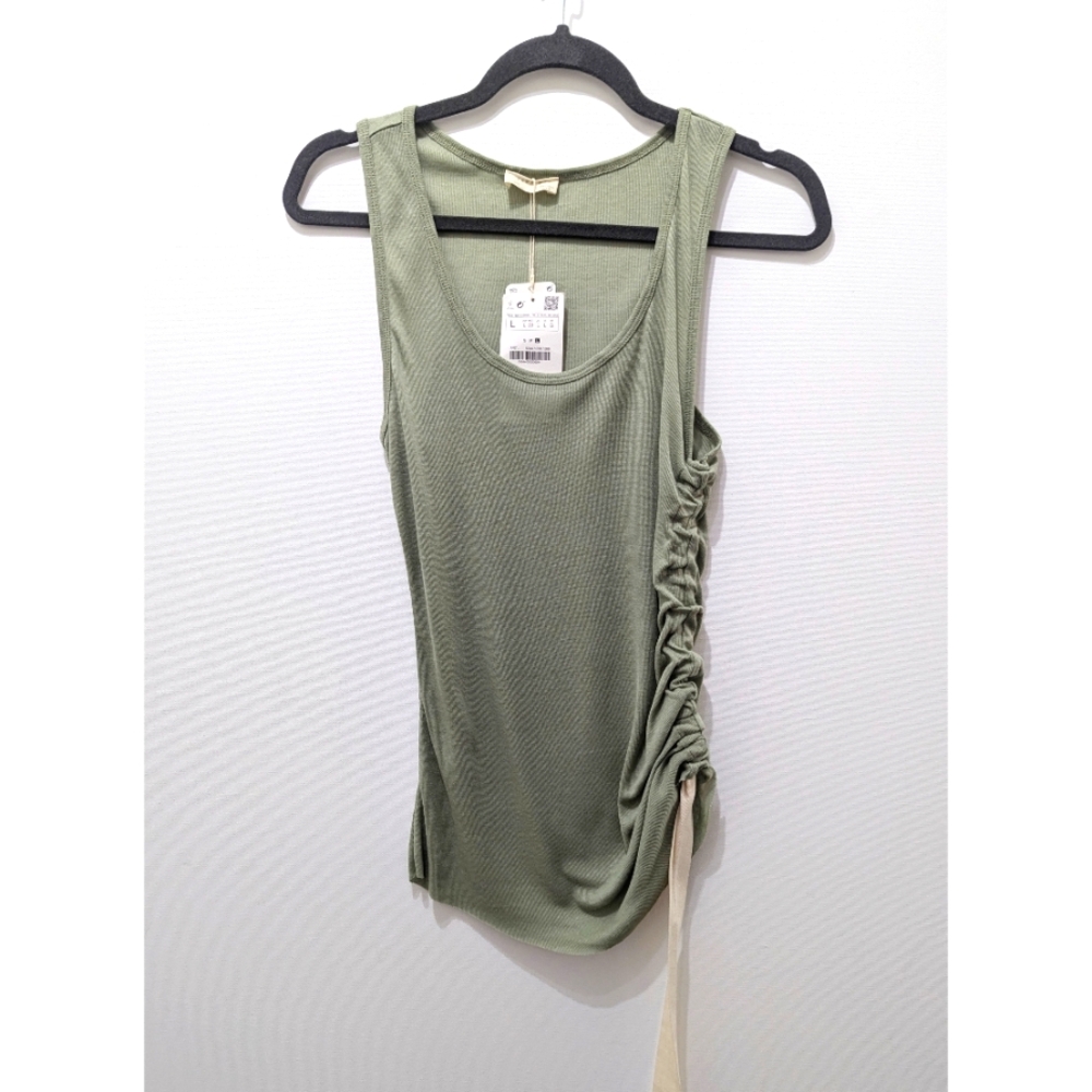 Olive Green Sleeveless Top with Side Ruching